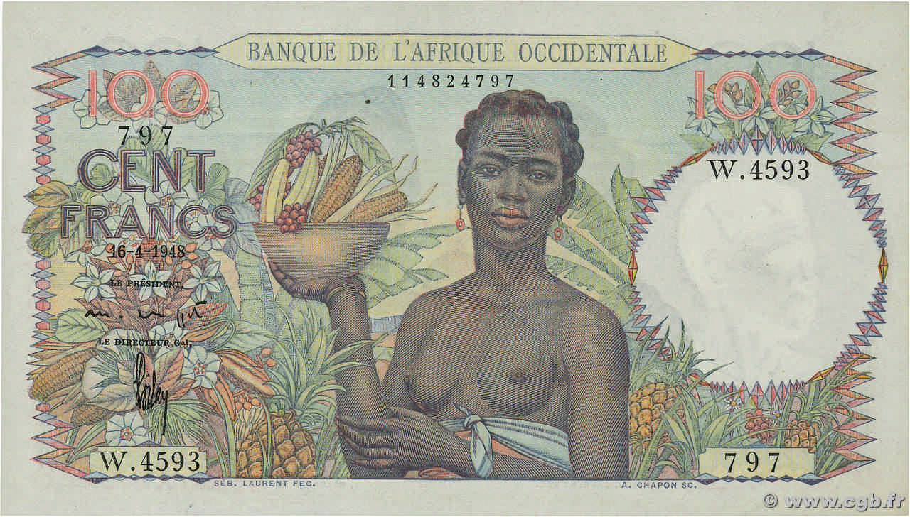 100 Francs FRENCH WEST AFRICA  1948 P.40 fST
