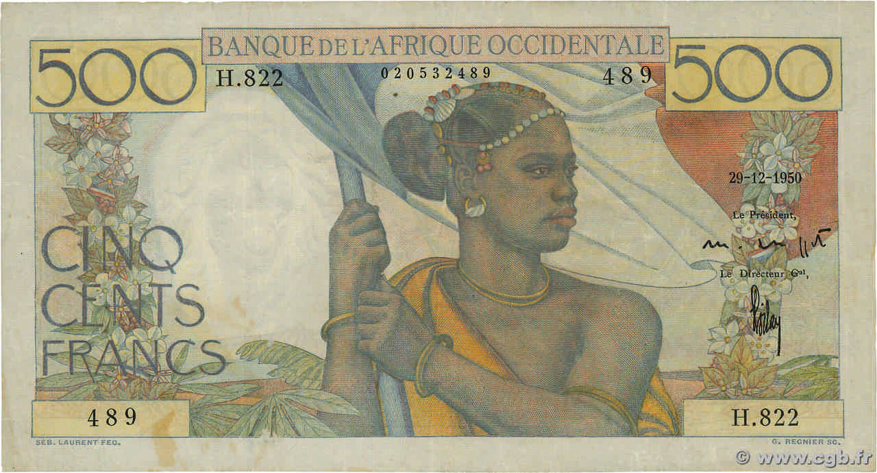 500 Francs FRENCH WEST AFRICA  1950 P.41 VF