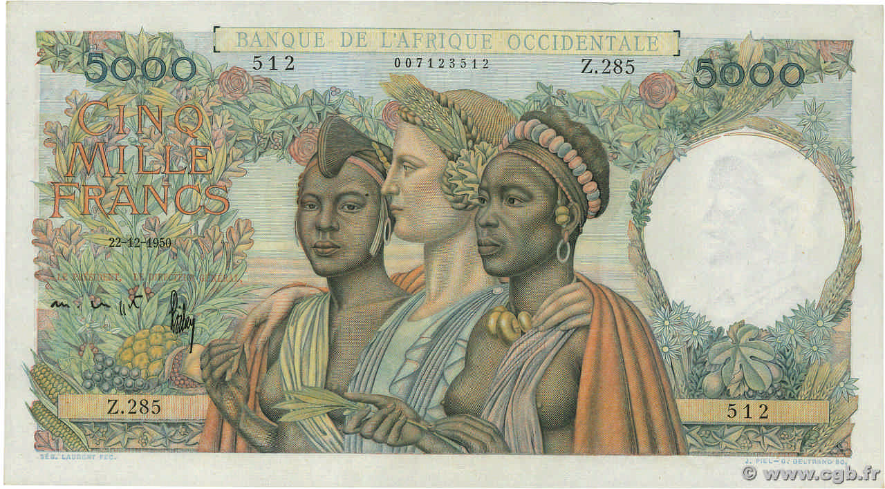 5000 Francs FRENCH WEST AFRICA  1950 P.43 AU-