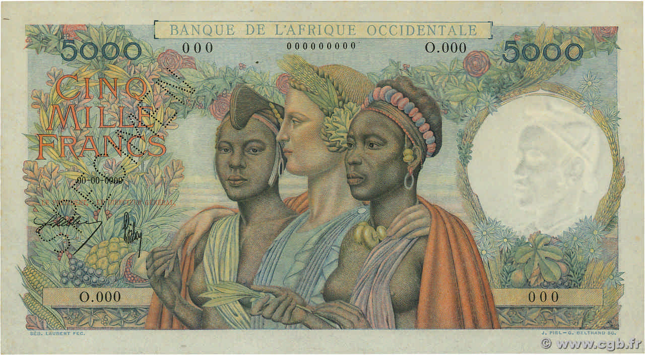 5000 Francs Spécimen AFRIQUE OCCIDENTALE FRANÇAISE (1895-1958)  1947 P.43s SUP+