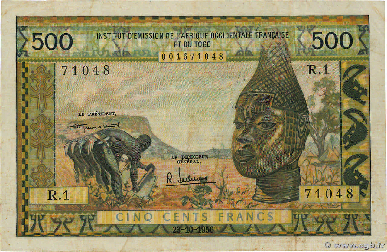 500 Francs FRENCH WEST AFRICA  1956 P.47 q.BB