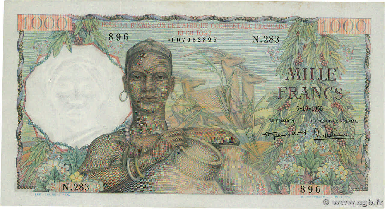 1000 Francs AFRIQUE OCCIDENTALE FRANÇAISE (1895-1958)  1955 P.48 SUP+