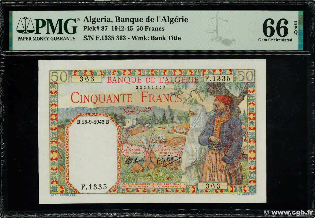 50 Francs ALGERIA  1942 P.087 UNC