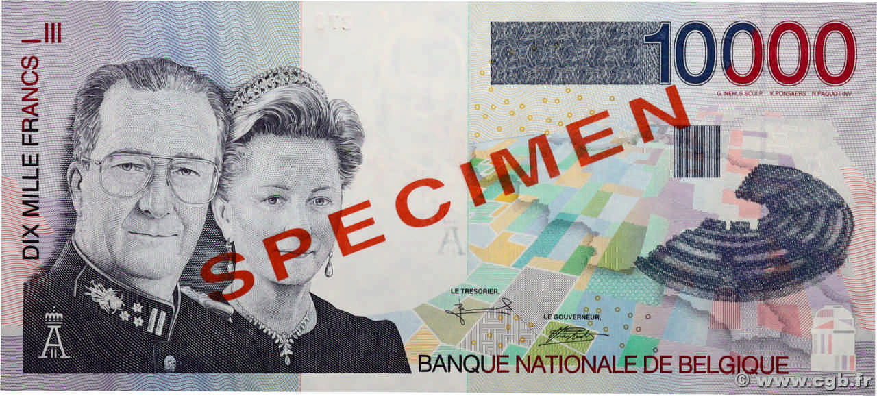 10000 Francs Spécimen BELGIEN  1997 P.152s ST