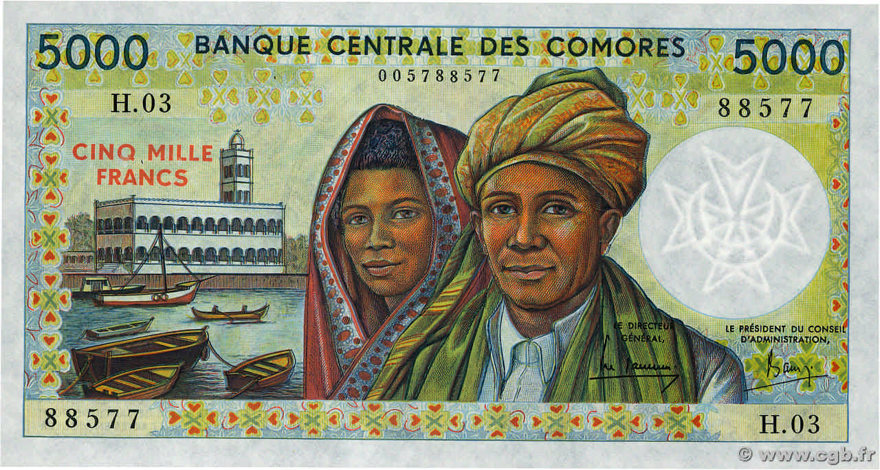 5000 Francs KOMOREN  1986 P.12a ST