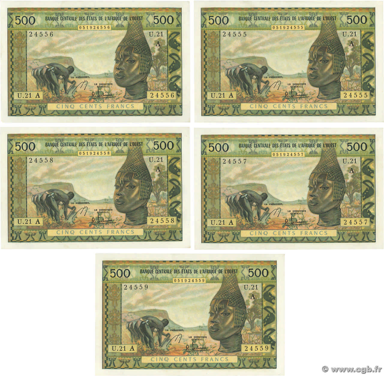500 Francs Lot WEST AFRIKANISCHE STAATEN  1966 P.102Ae fST+
