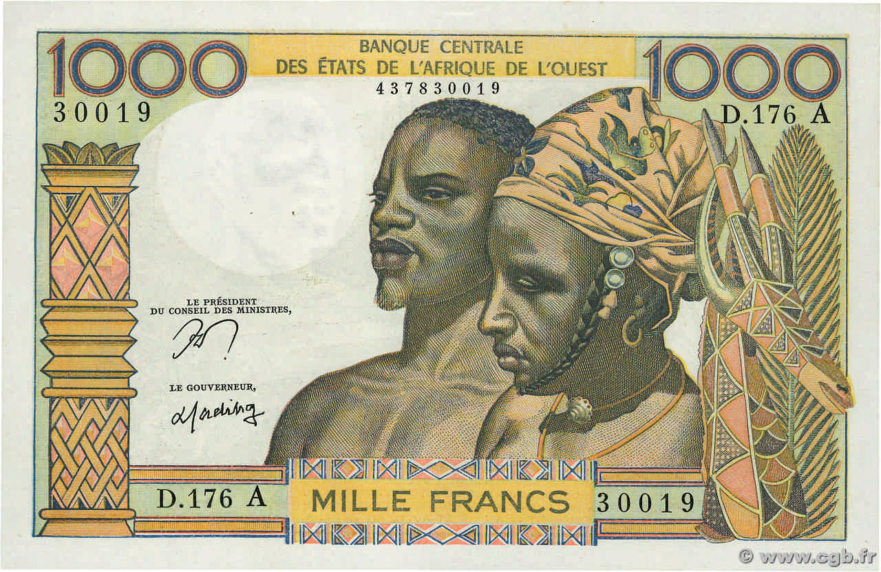 1000 Francs ÉTATS DE L AFRIQUE DE L OUEST  1977 P.103Am SPL+