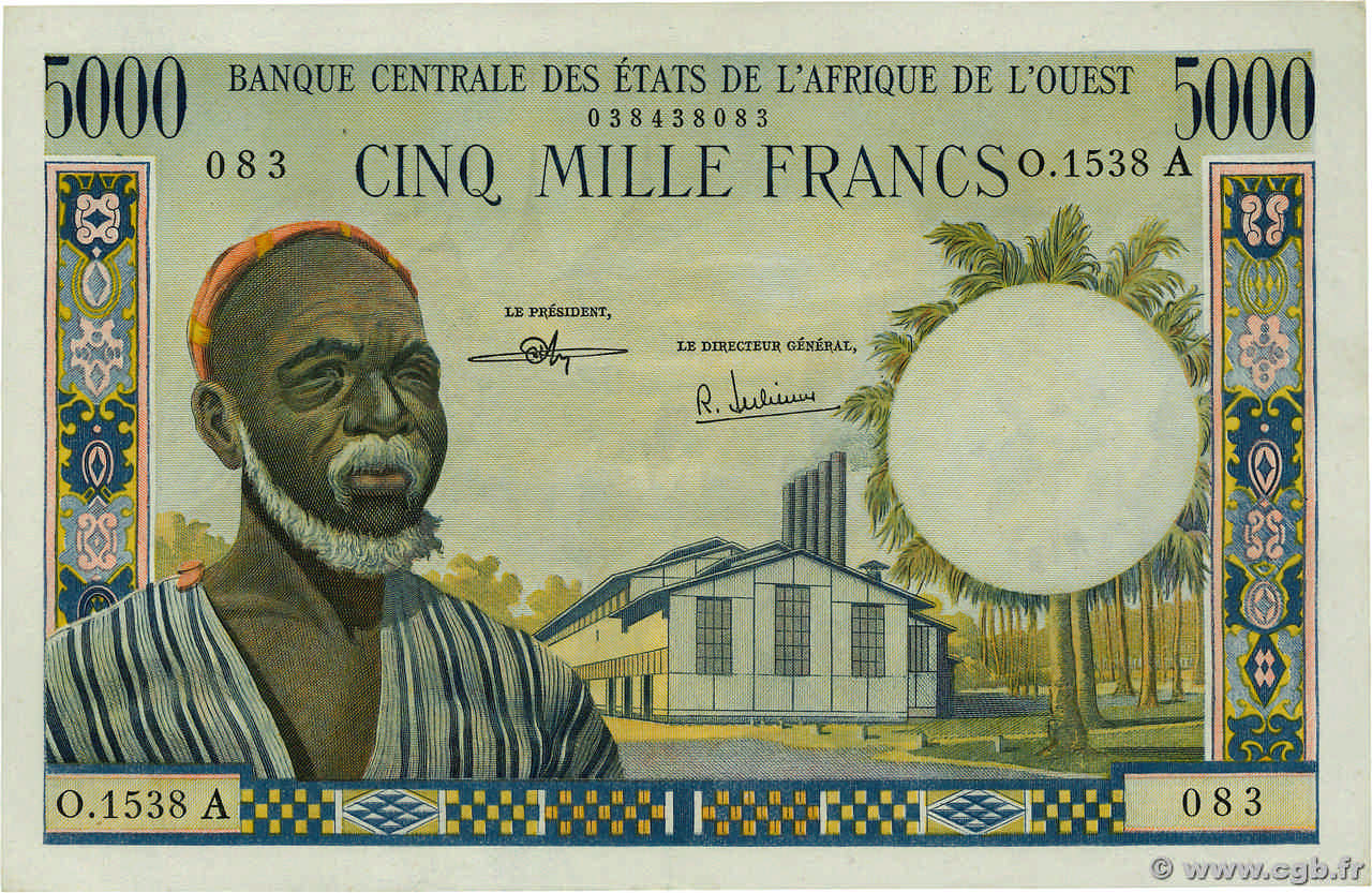 5000 Francs WEST AFRIKANISCHE STAATEN  1965 P.104Ag fST