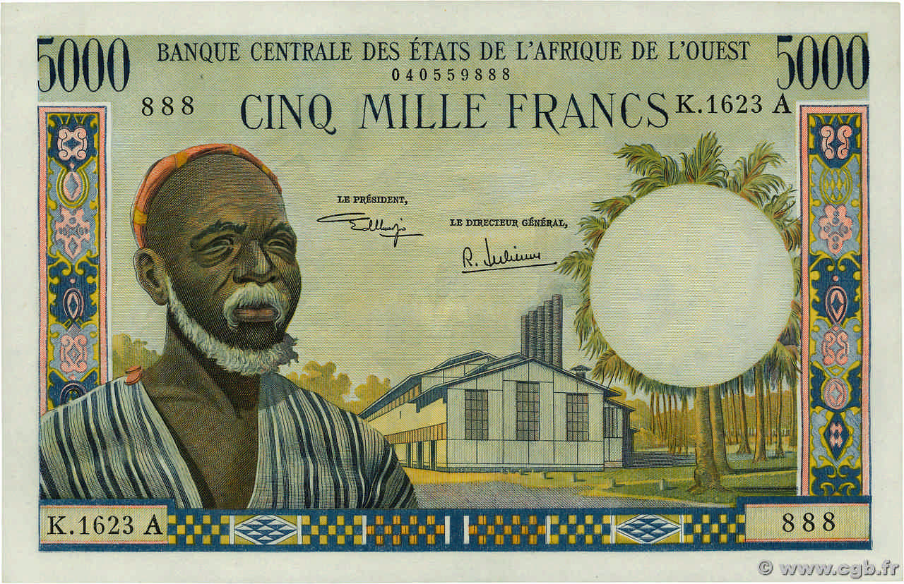 5000 Francs Numéro spécial ÉTATS DE L AFRIQUE DE L OUEST  1975 P.104Ah pr.NEUF