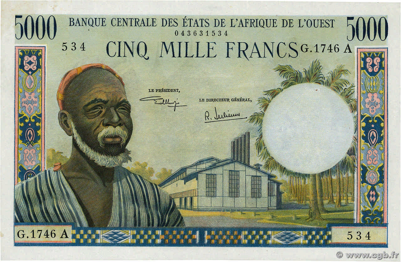 5000 Francs STATI AMERICANI AFRICANI  1975 P.104Ah AU