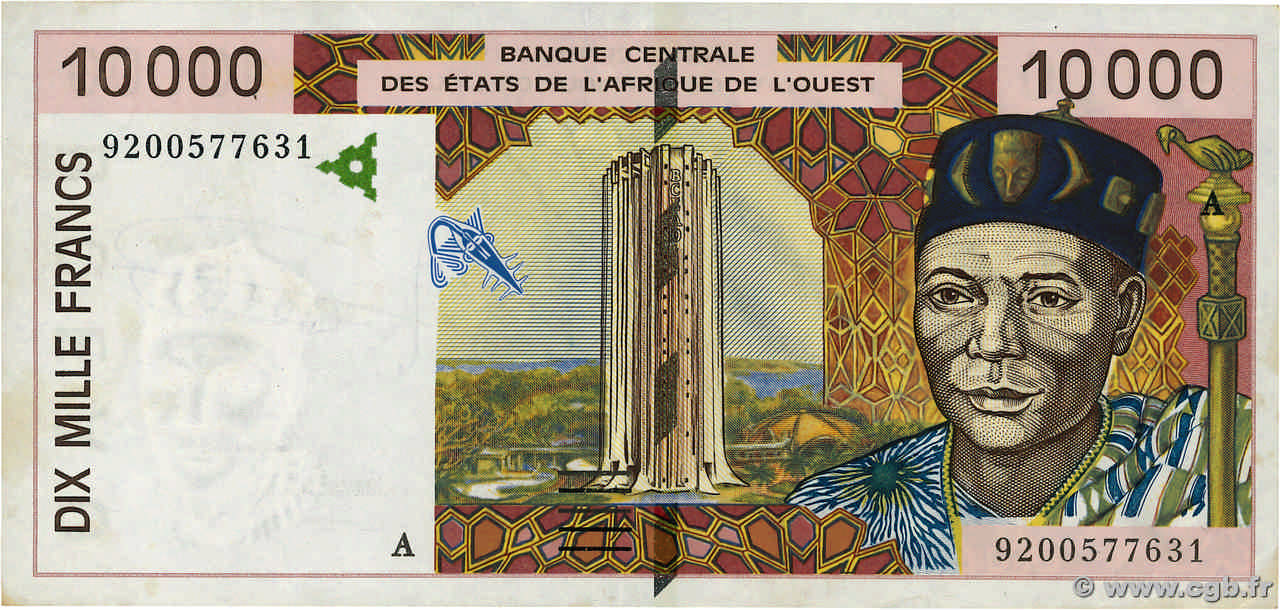 10000 Francs WEST AFRICAN STATES  1992 P.114Aa AU