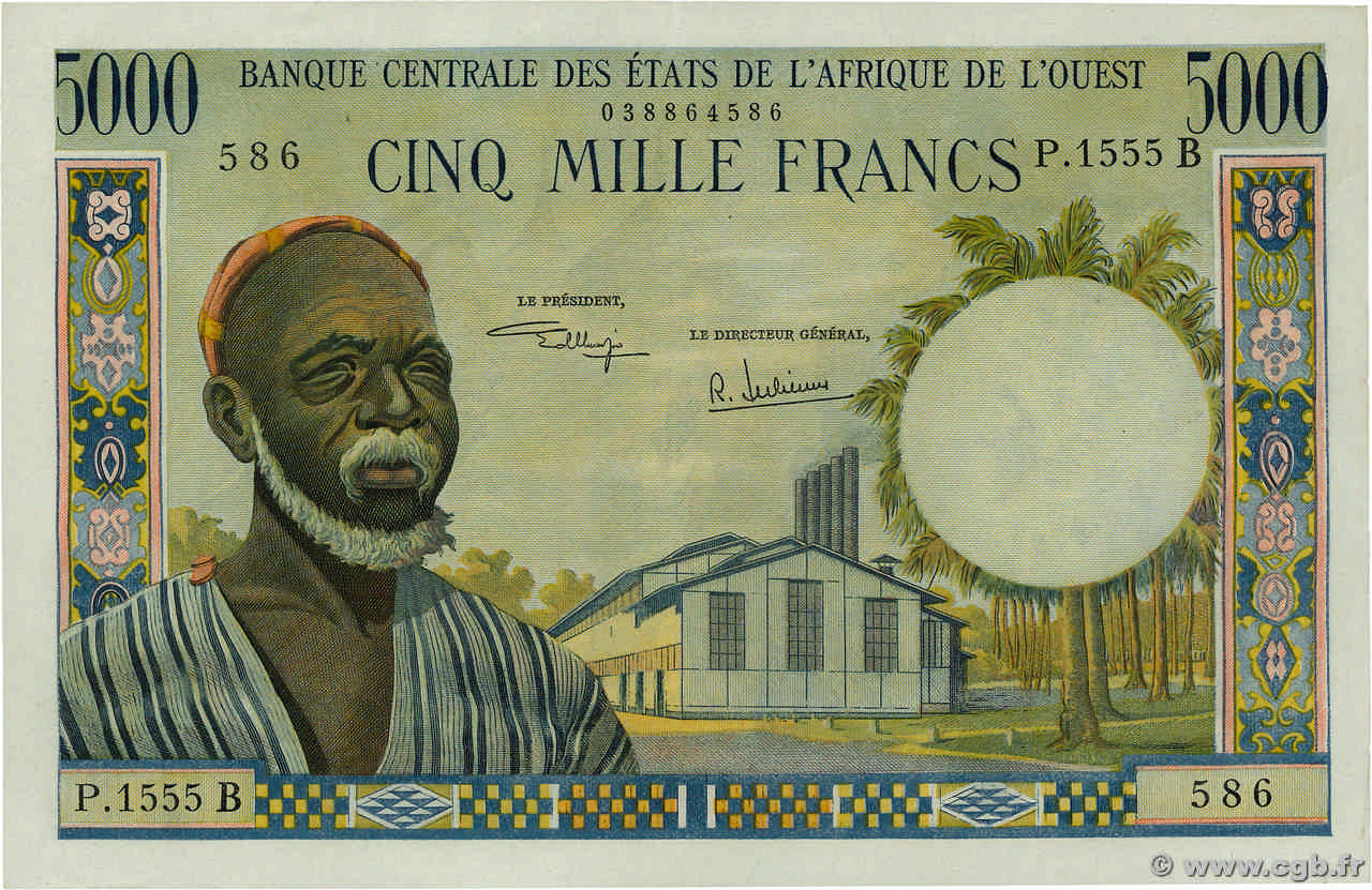 5000 Francs WEST AFRICAN STATES  1970 P.204Bk AU