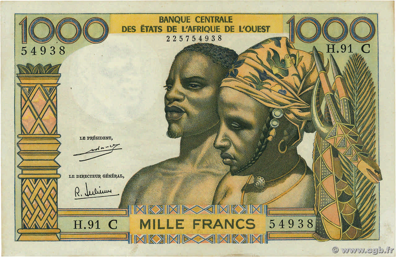 1000 Francs WEST AFRICAN STATES  1977 P.303Ci AU-