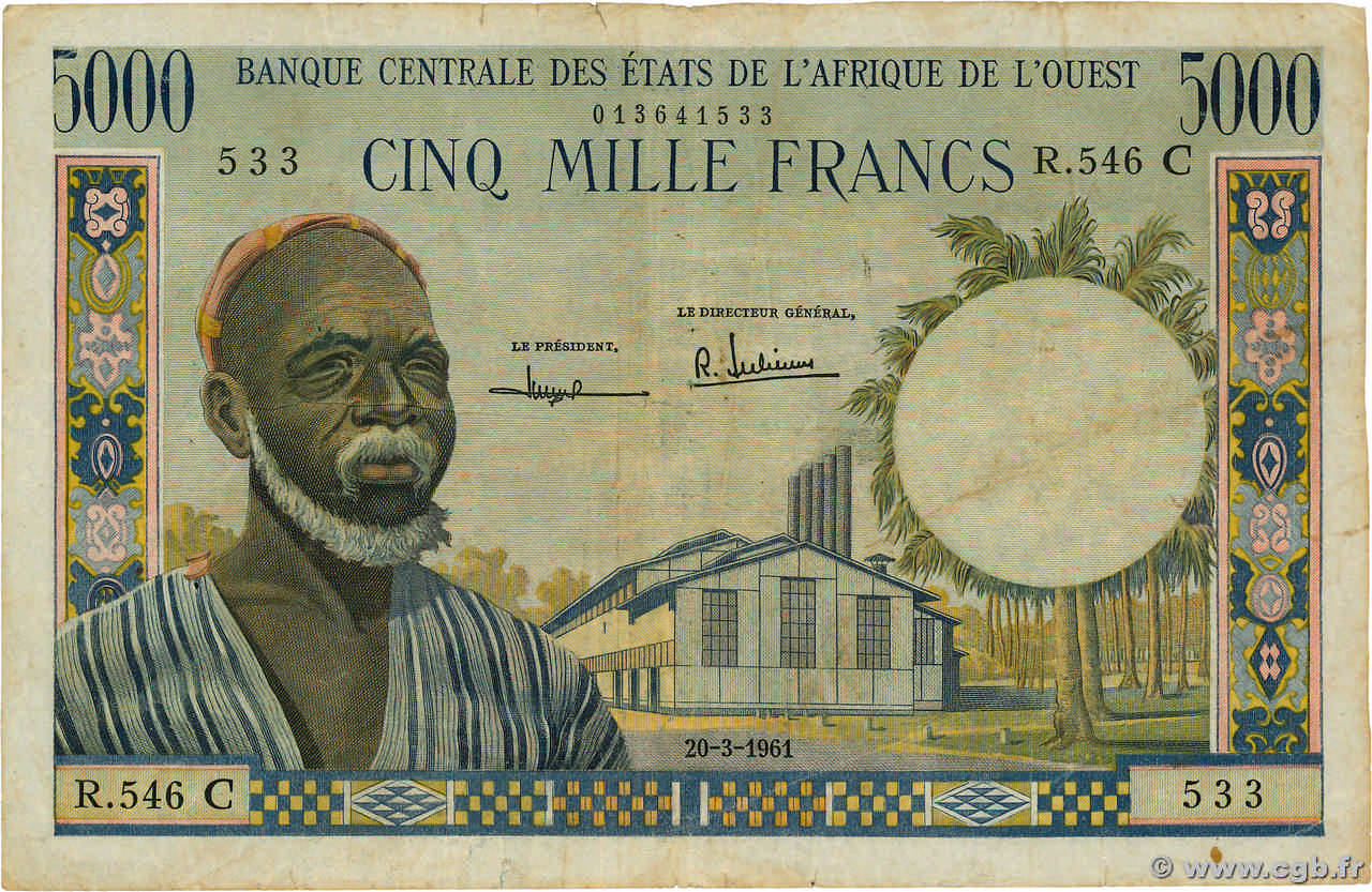 5000 Francs WEST AFRIKANISCHE STAATEN  1961 P.304Cb S