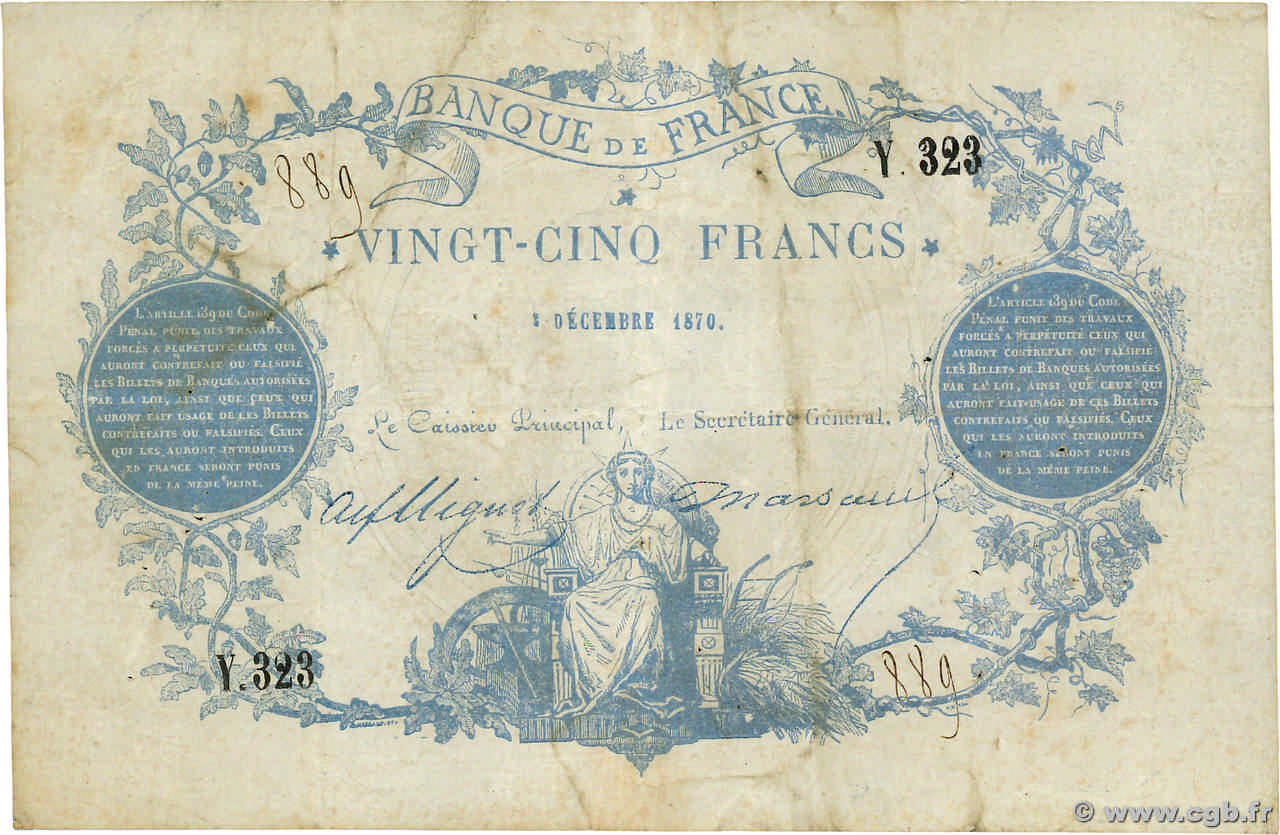25 Francs type 1870 - Clermont-Ferrand Faux FRANCE  1870 F.A44.01x F+