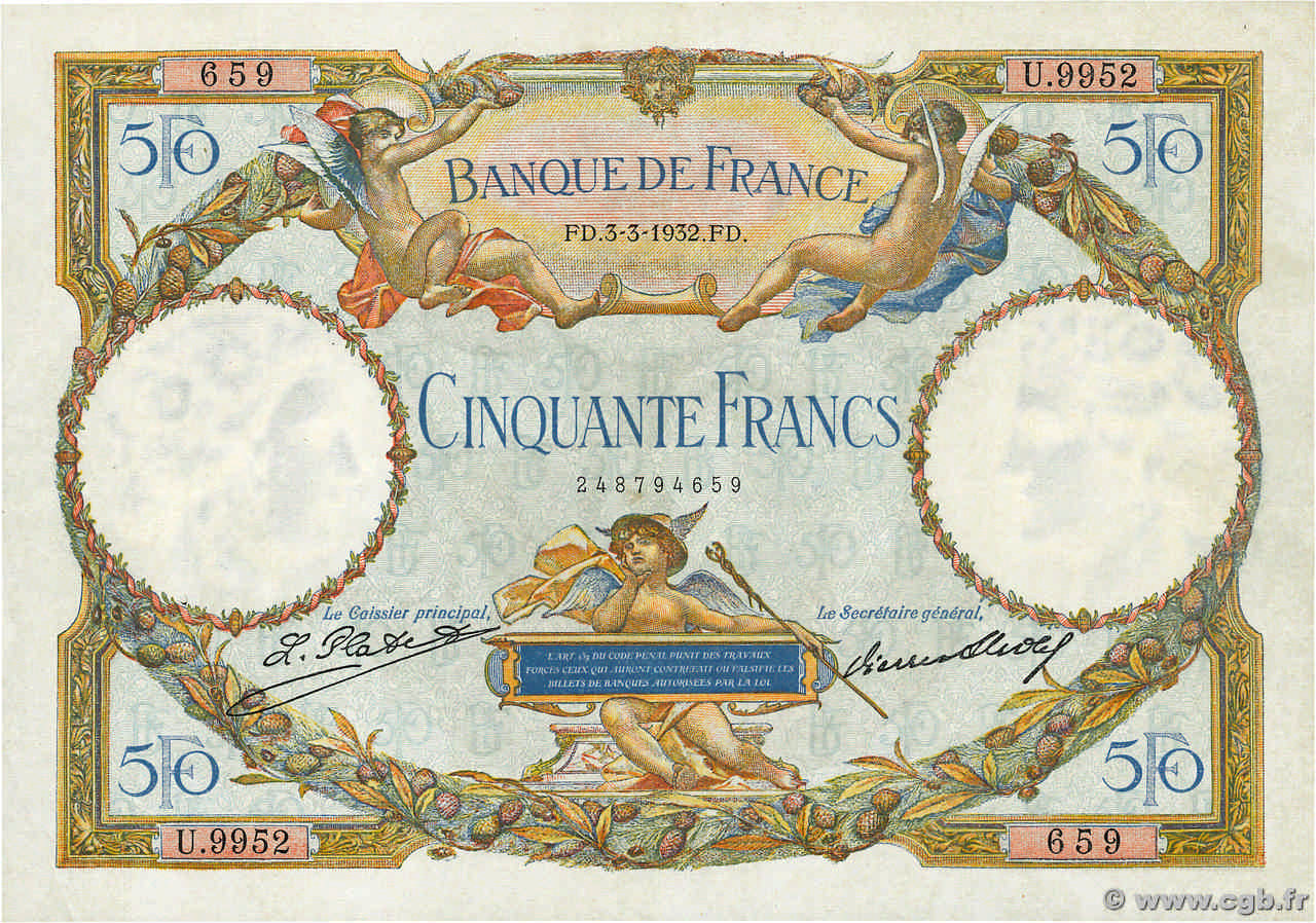50 Francs LUC OLIVIER MERSON type modifié FRANKREICH  1932 F.16.03 VZ