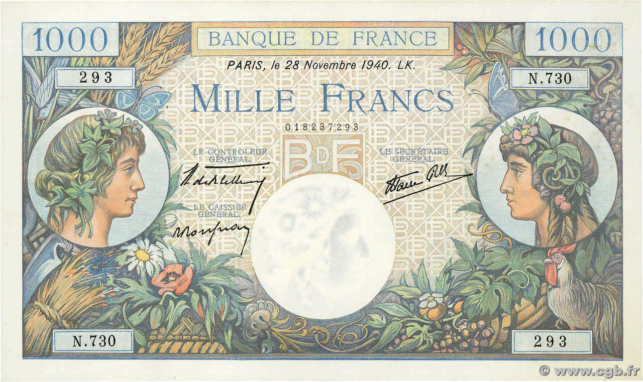 1000 Francs COMMERCE ET INDUSTRIE FRANKREICH  1940 F.39.02 ST