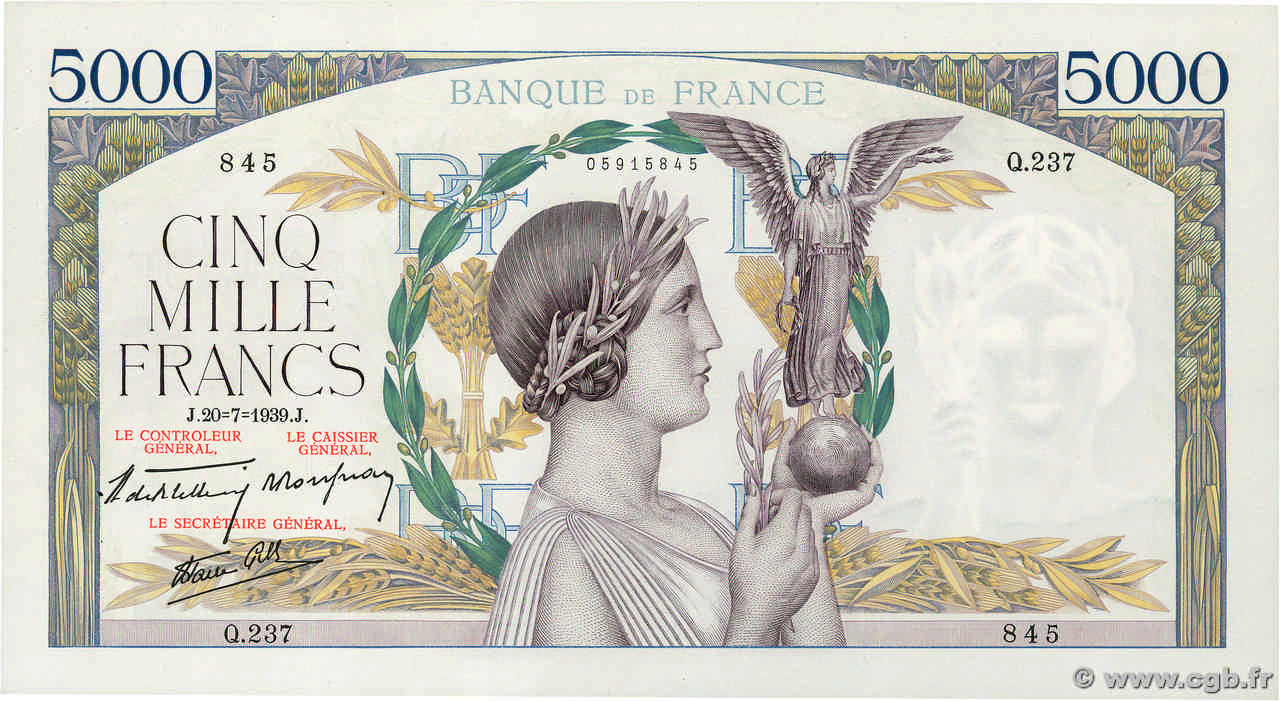 5000 Francs VICTOIRE Impression à plat FRANCE  1939 F.46.08 SPL