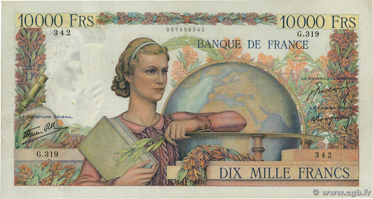 10000 Francs GÉNIE FRANÇAIS FRANCIA  1946 F.50.14 q.SPL