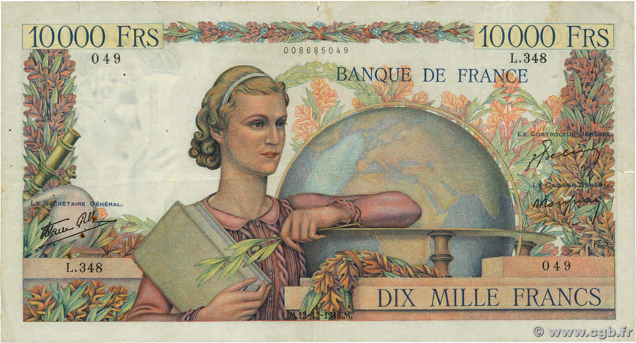 10000 Francs GÉNIE FRANÇAIS FRANKREICH  1946 F.50.15 S