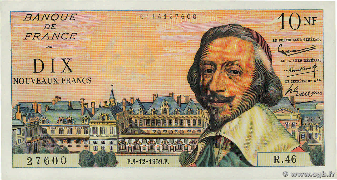 10 Nouveaux Francs RICHELIEU FRANCE  1959 F.57.04 UNC