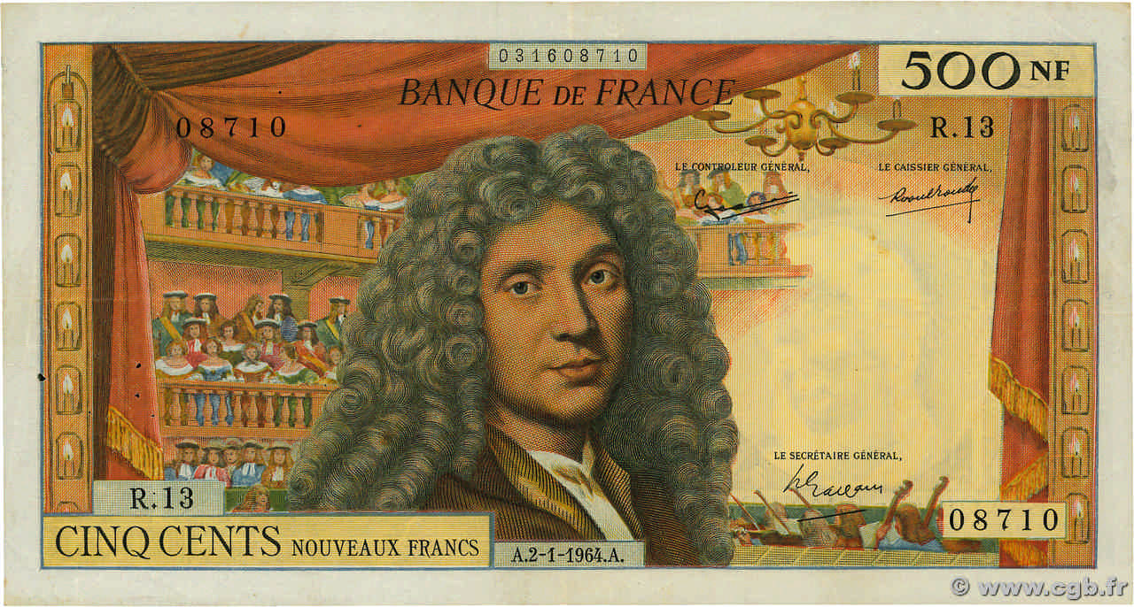 500 Nouveaux Francs MOLIÈRE FRANCE  1964 F.60.06 VF