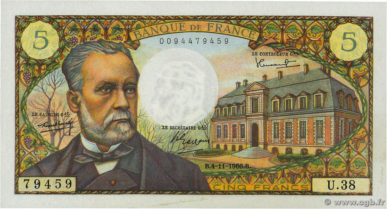 5 Francs PASTEUR FRANCIA  1966 F.61.04 FDC