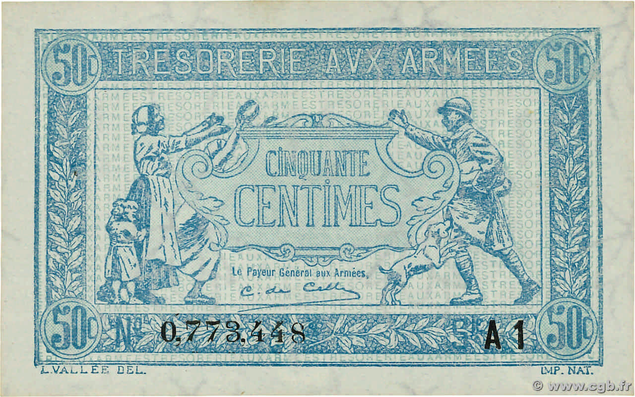 50 Centimes TRÉSORERIE AUX ARMÉES 1919 FRANCE  1919 VF.02.10 pr.NEUF