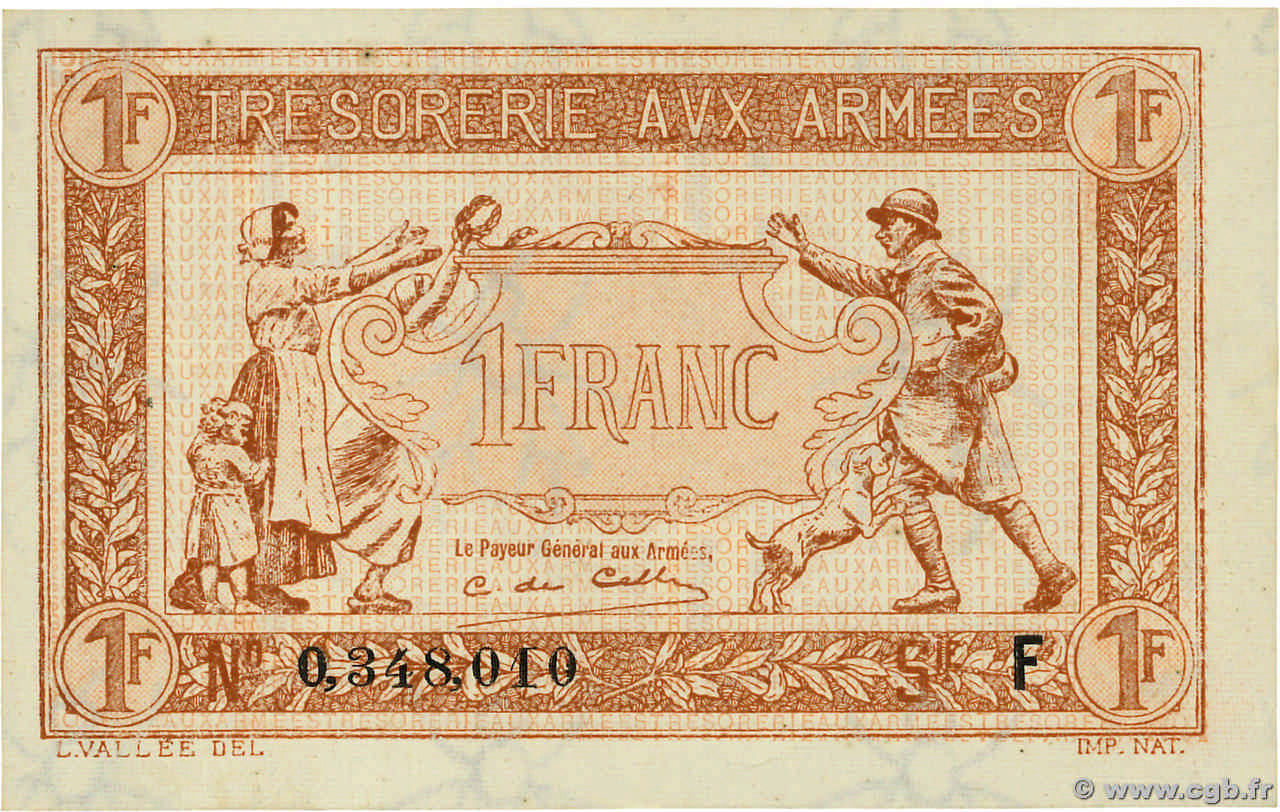 1 Franc TRÉSORERIE AUX ARMÉES 1917 FRANCIA  1917 VF.03.06 SC+
