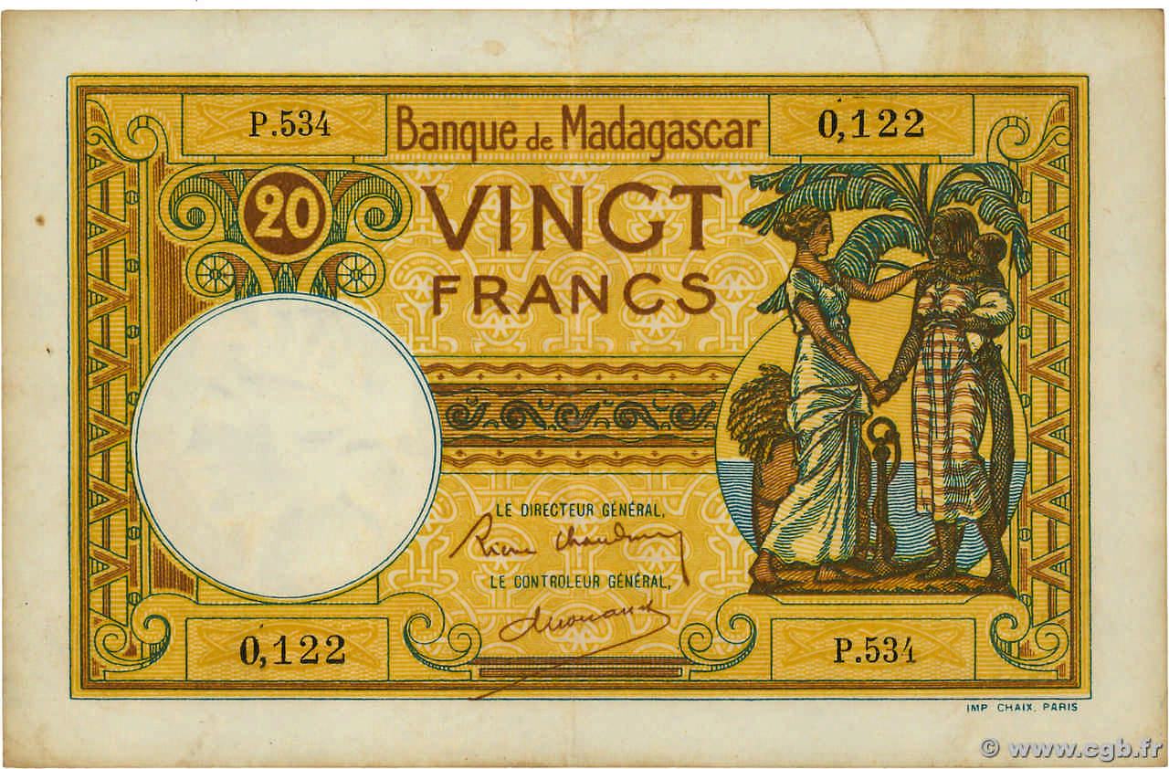 20 Francs MADAGASKAR  1937 P.037 SS