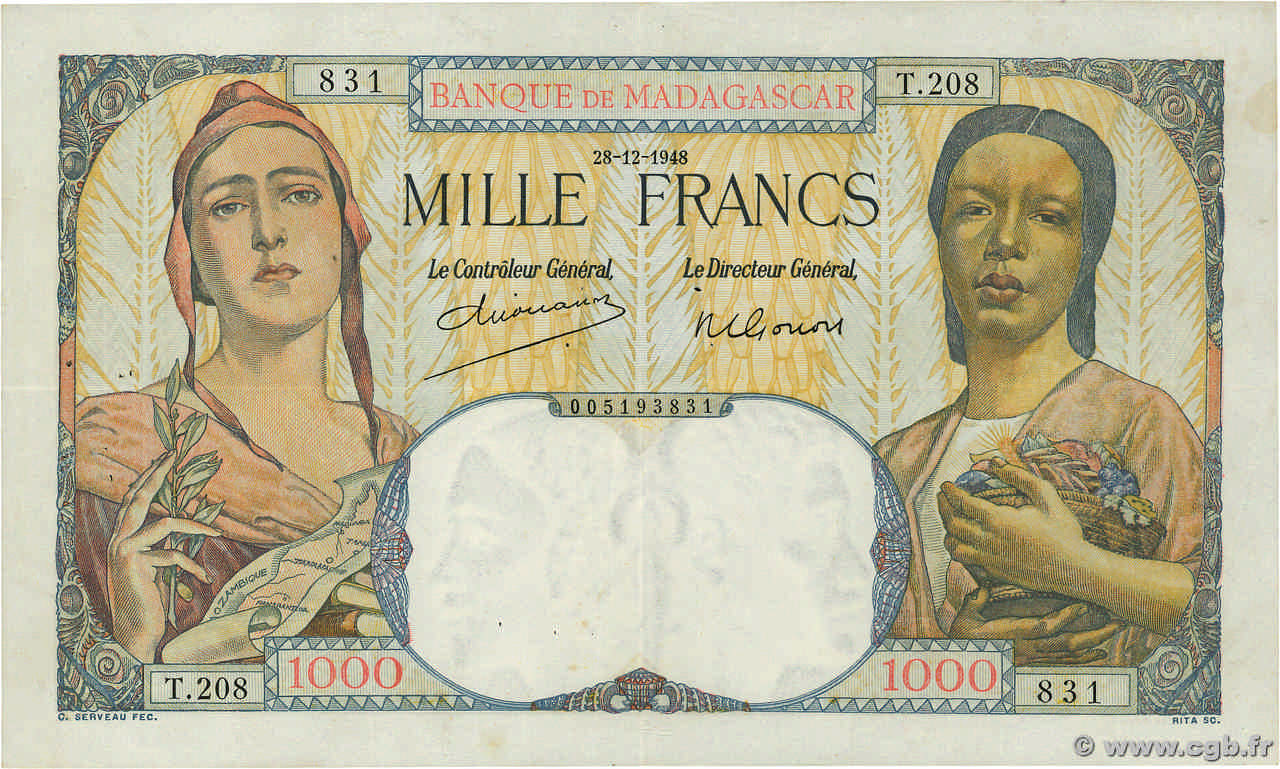 1000 Francs MADAGASCAR  1948 P.041 TTB