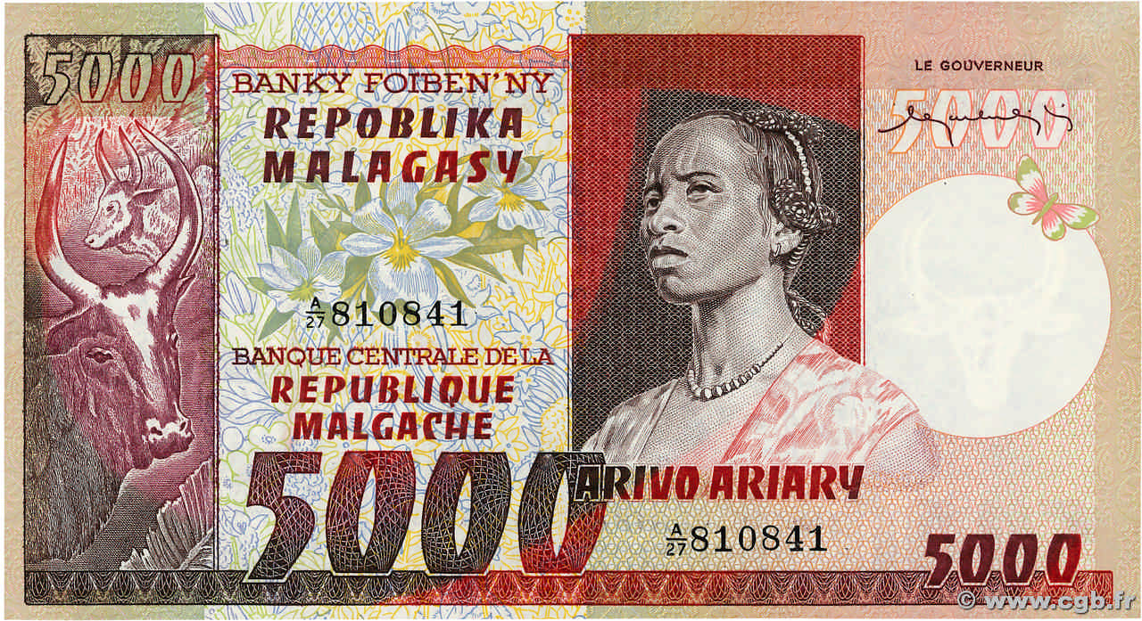 5000 Francs - 1000 Ariary MADAGASKAR  1974 P.066a fST+