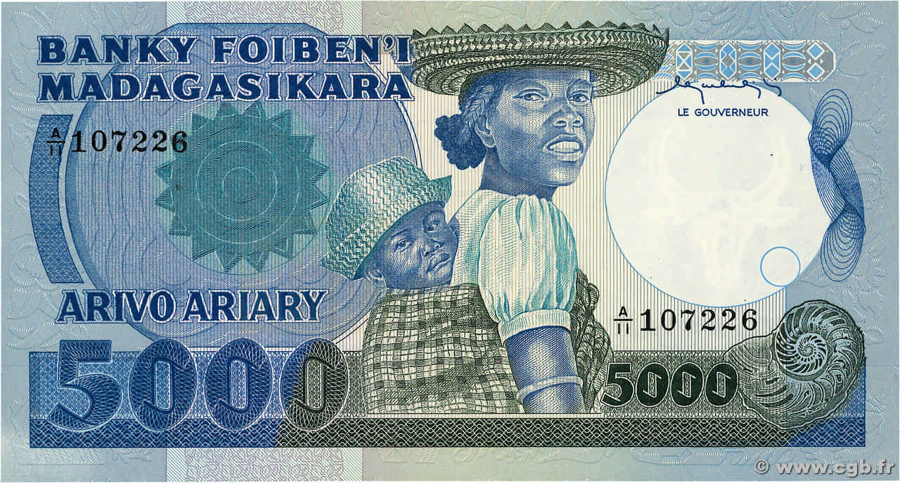 5000 Francs - 1000 Ariary MADAGASCAR  1983 P.069a FDC