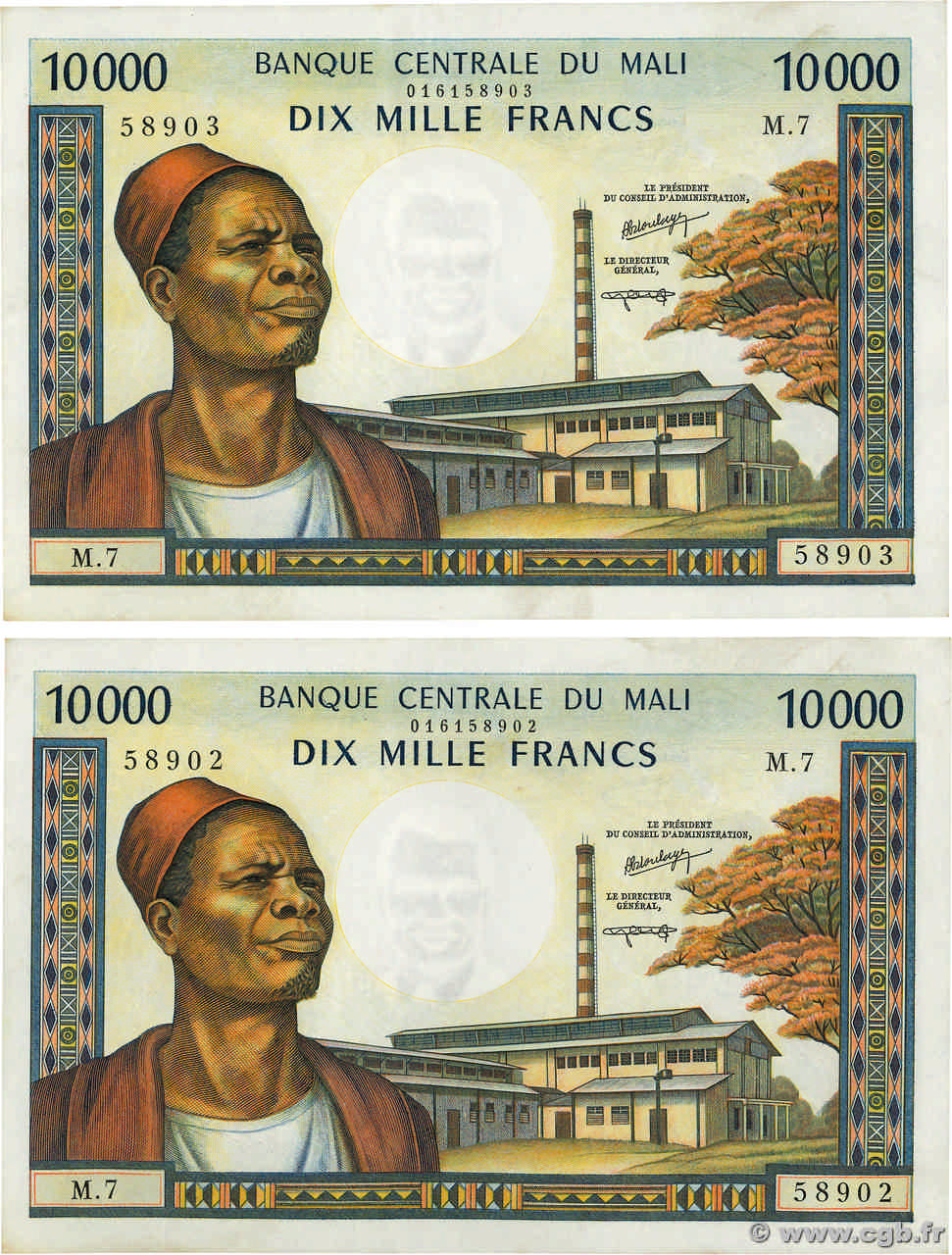 10000 Francs Consécutifs MALI  1984 P.15g XF+