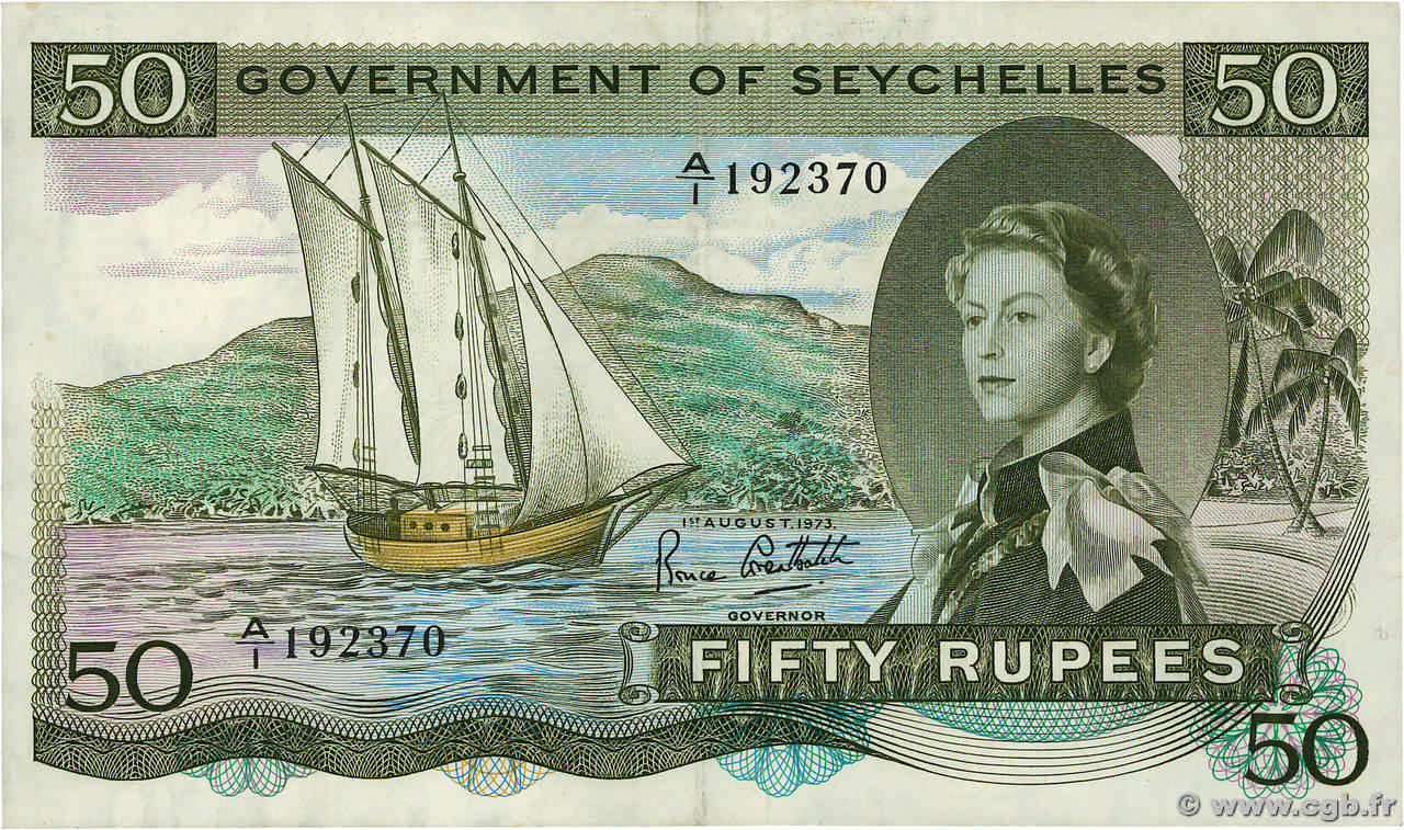 50 Rupees SEYCHELLES  1973 P.17e VF