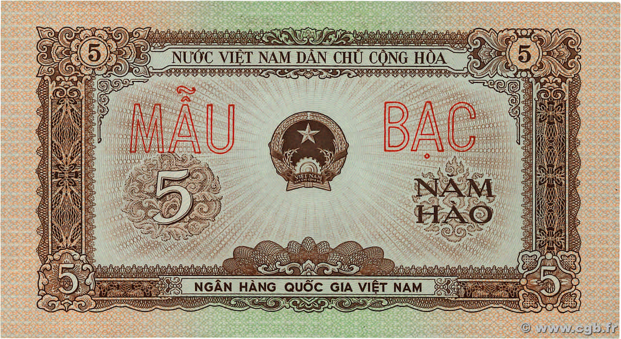 5 Dong Spécimen VIETNAM  1958 P.070s UNC-