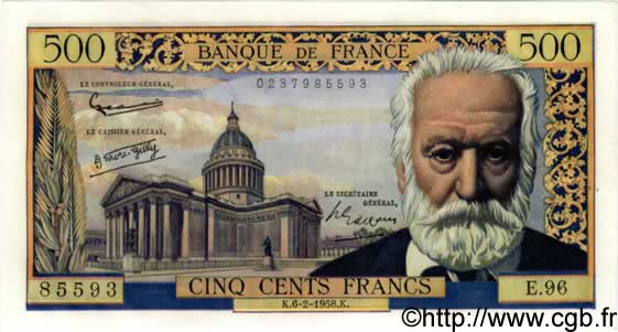 500 Francs VICTOR HUGO FRANCE  1958 F.35.08 pr.NEUF