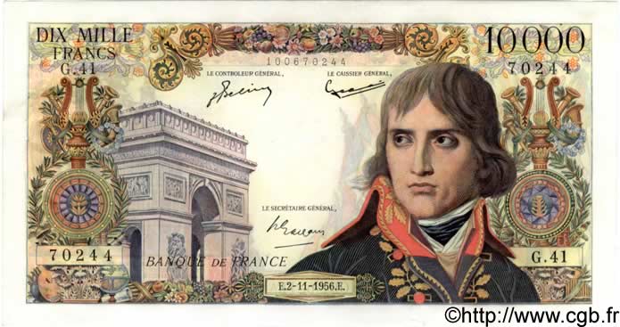 10000 Francs BONAPARTE FRANCE  1956 F.51.05 pr.SPL