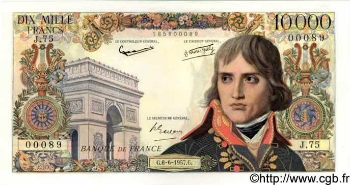 10000 Francs BONAPARTE FRANCE 1957 F.51.08 AU-