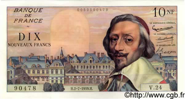 10 Nouveaux Francs RICHELIEU FRANCE  1959 F.57.02 pr.SPL