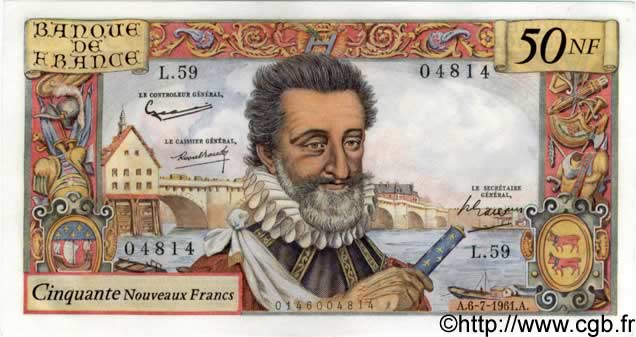 50 Nouveaux Francs HENRI IV FRANCE  1961 F.58.06 SPL+