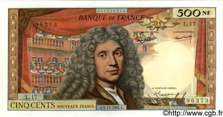 500 Nouveaux Francs MOLIÈRE FRANCE  1964 F.60.07 SPL