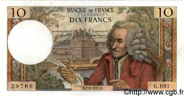 10 Francs VOLTAIRE FRANCE  1971 F.62.51 SPL