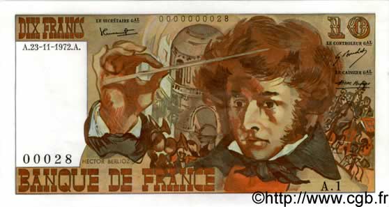 10 Francs BERLIOZ FRANCE  1972 F.63.01A1 SPL+