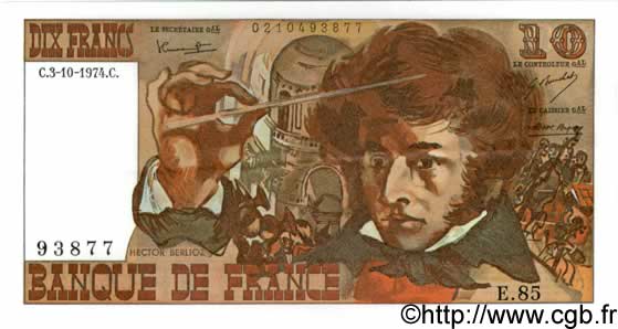 10 Francs BERLIOZ FRANCE  1974 F.63.07a SUP+