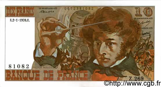 10 Francs BERLIOZ FRANCE  1976 F.63.16 pr.SPL