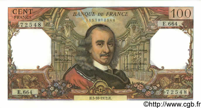 100 Francs CORNEILLE FRANCE  1972 F.65.40 SPL