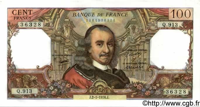 100 Francs CORNEILLE FRANCE  1976 F.65.51 SPL