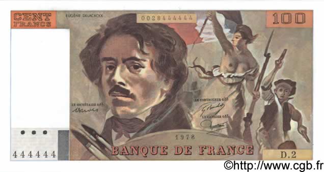 100 Francs DELACROIX FRANCE  1978 F.68.02 NEUF