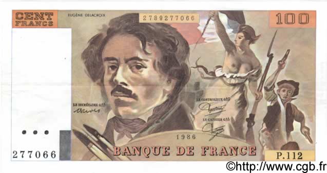 100 Francs DELACROIX  UNIFACE FRANCE  1986 F.69U.10 SUP